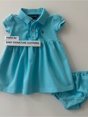 Ralph Lauren 9 Months Baby Girl Aqua Blue Polo Dress Spring Summer